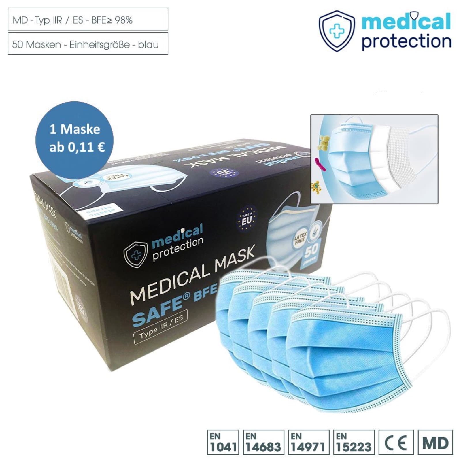 Medical Protection Typ IIR ES – Medizinische Atemschutzmasken (OP-Masken)