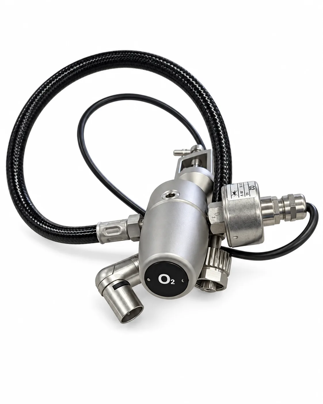 Dräger Primus O2-Druckminderer mit Drucksensor, BS 341-1 (UK) | 8603708 – mit Drucksensor, Druckgasschlauch und Sensorkabel mit Winkelstecker