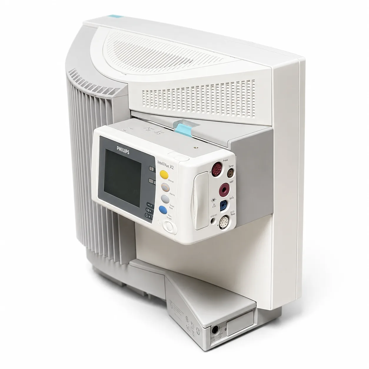 Philips IntelliVue MP70 Patientenmonitor - wahlweise mit CO2-Modul oder Gasmodul G5 - gebraucht & refurbished – Modularer Patientenmonitor mit 15-Zoll-Farbdisplay,X2-Modul, Rueckansicht