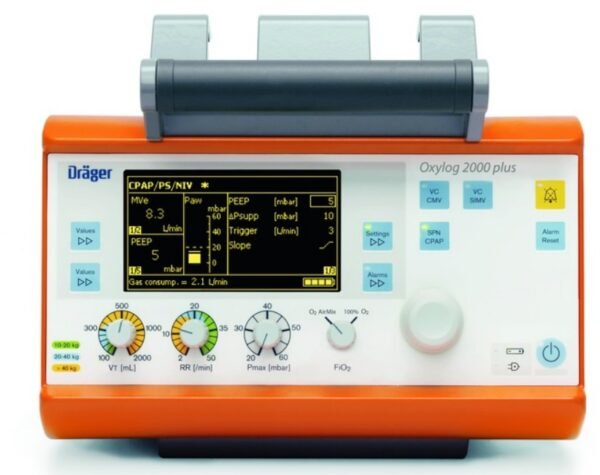 Dräger Oxylog 2000 plus – Transportbeatmungsgerät, Frontansicht